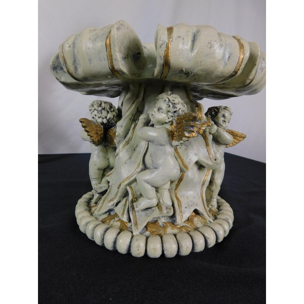 Baroque Cherub Compote Bowl 8" Gold Resin Pedestal - Picture 6 of 11
